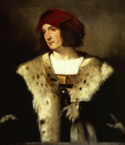 Retrato de un Hombre con Gorro Rojo de Tiziano Vecelli